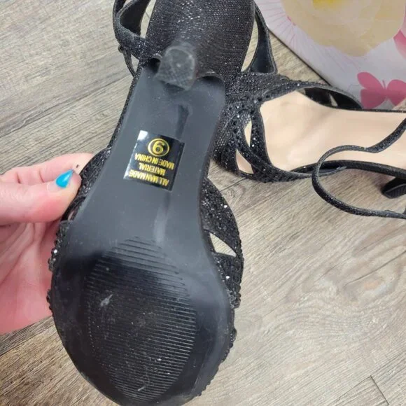 Delicious High Heels Ankle Strap Rhinestone Open Toe Buckled ADDUP Shoes - Picture 4 of 8